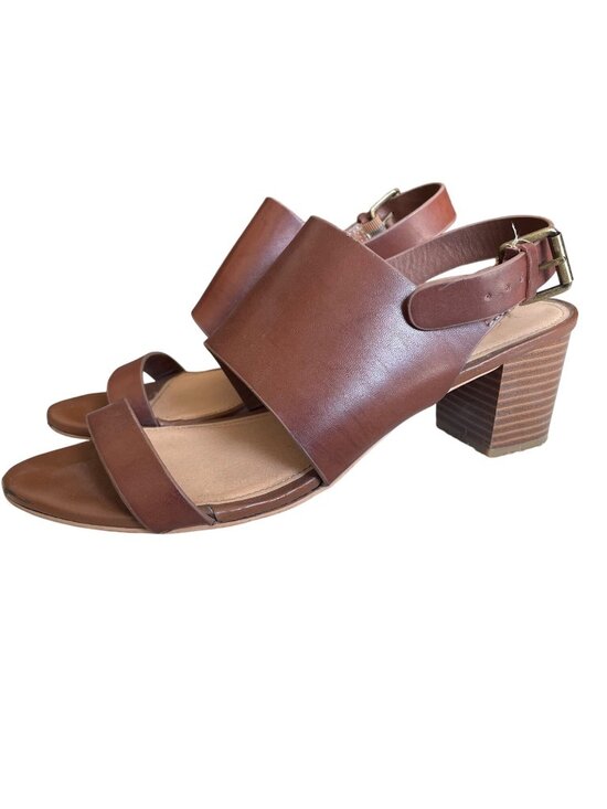LOFT Shoes - LOFT Brown Faux Leather Block Heel Sandals With Adjustable Strap Womens 8.5